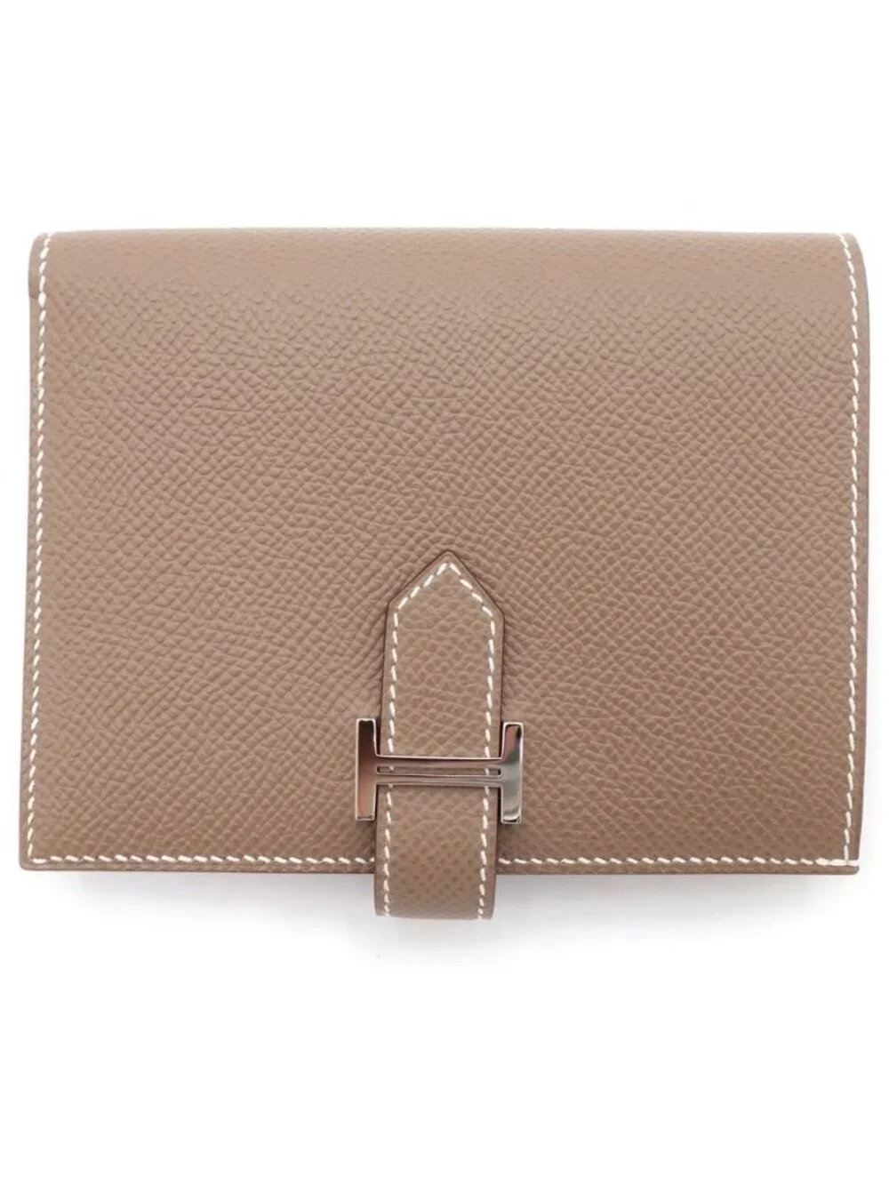Hermes Bearn Compact Wallet Bifold Etoupe Epsom Silver Beige